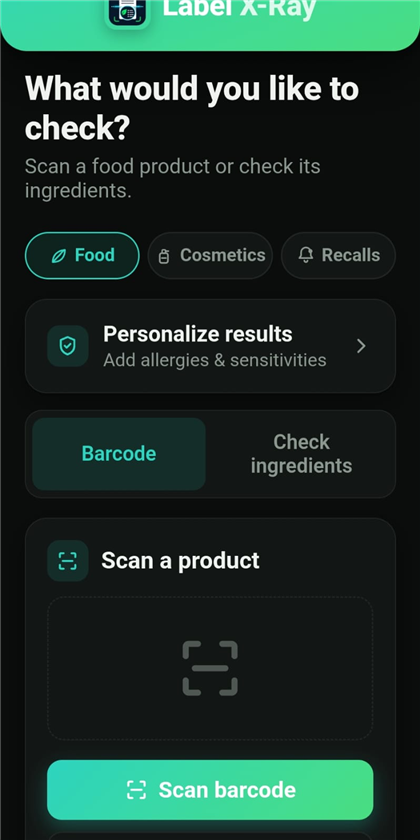 Scanning a food product in Label X-Ray
